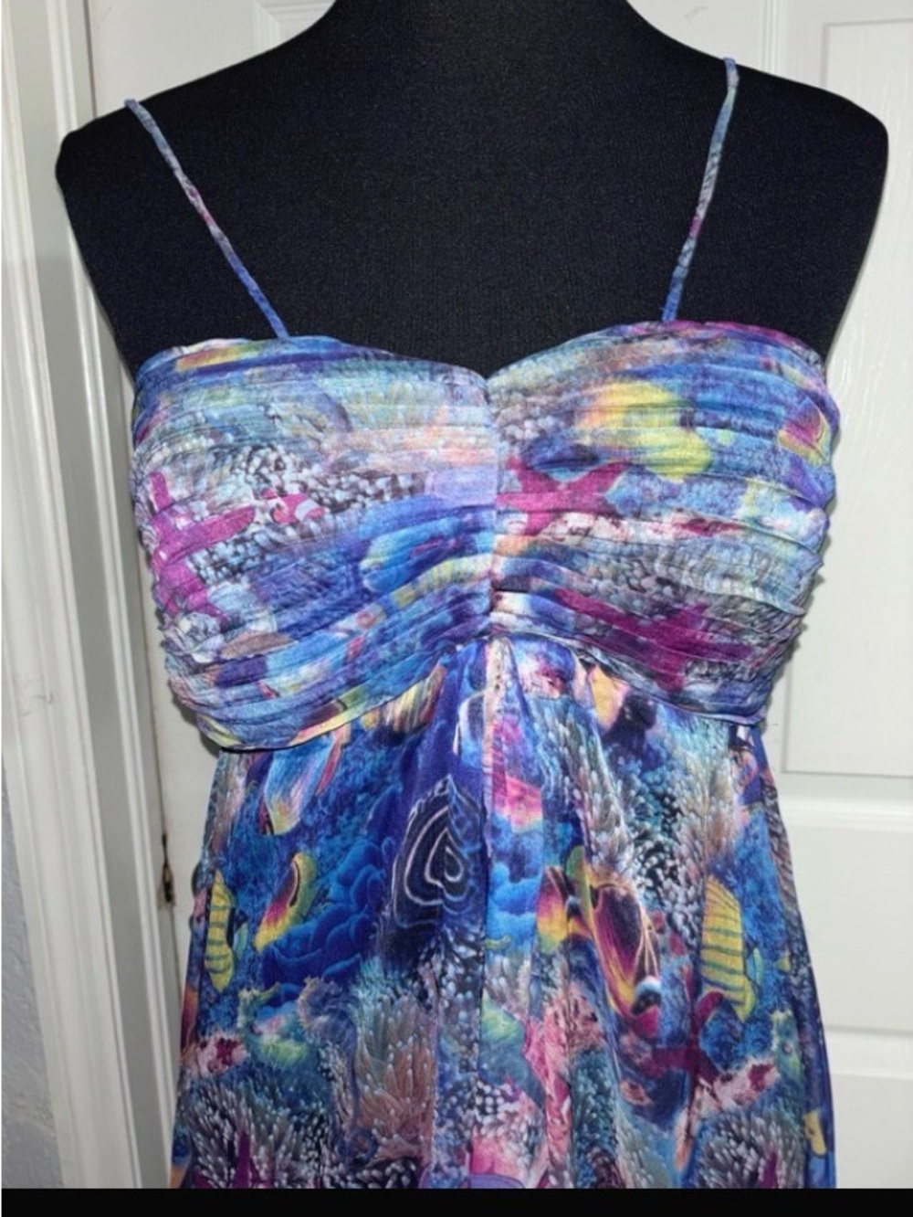 San Souci maxi dress with semi sheer overlay blue purple Size M
 💙🩷